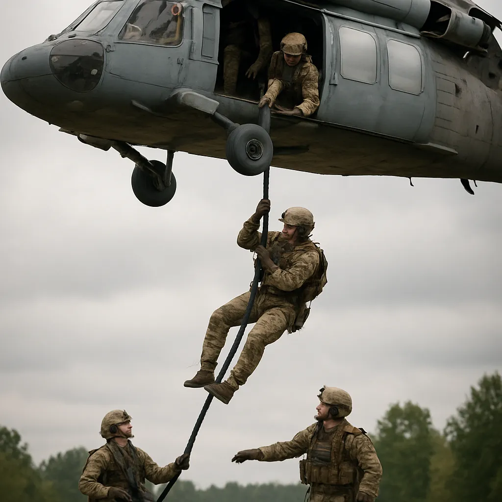Jak komandosi trenują szybkie opuszczanie śmigłowca (fast rope)